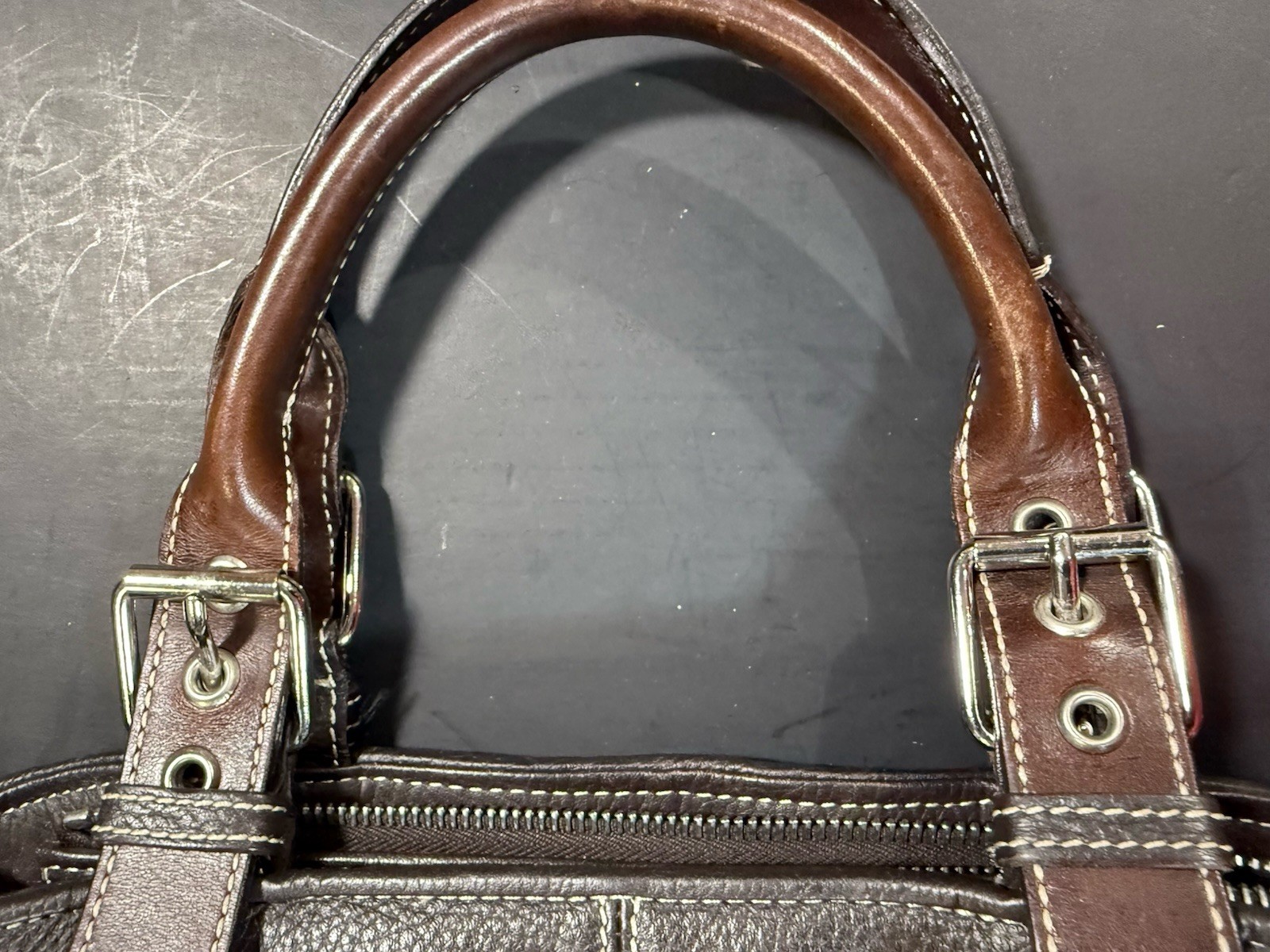 Dooney & Bourke Satchel Women Medium Brown All Weather Leather 2 Buckle Handle