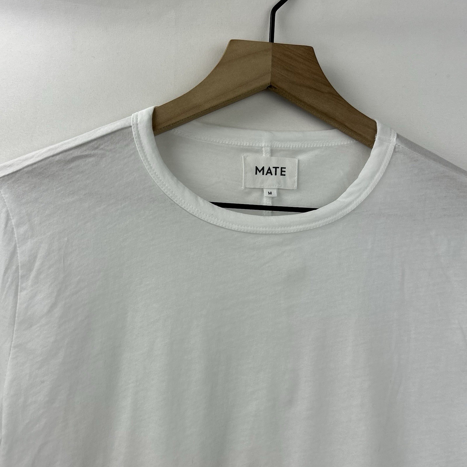 Mate The Label T-Shirt Long Sleeve Womens Sz M 100%Organic Cotton White Crewneck