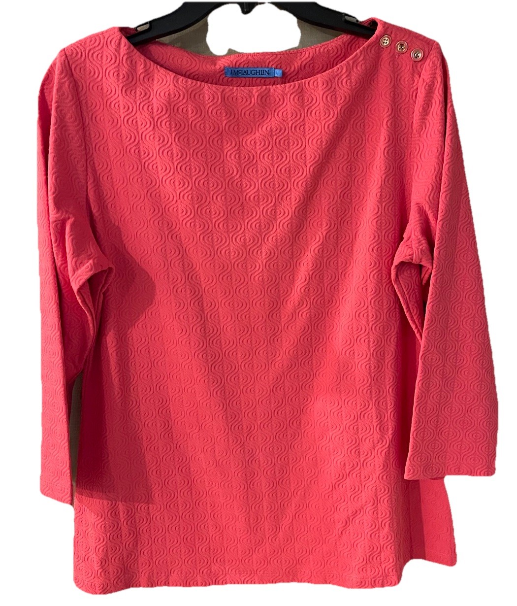 J.McLaughlin Wave Garden Pink Riptide 3D 3/4 Sleeve $178 Size L NWT💚
