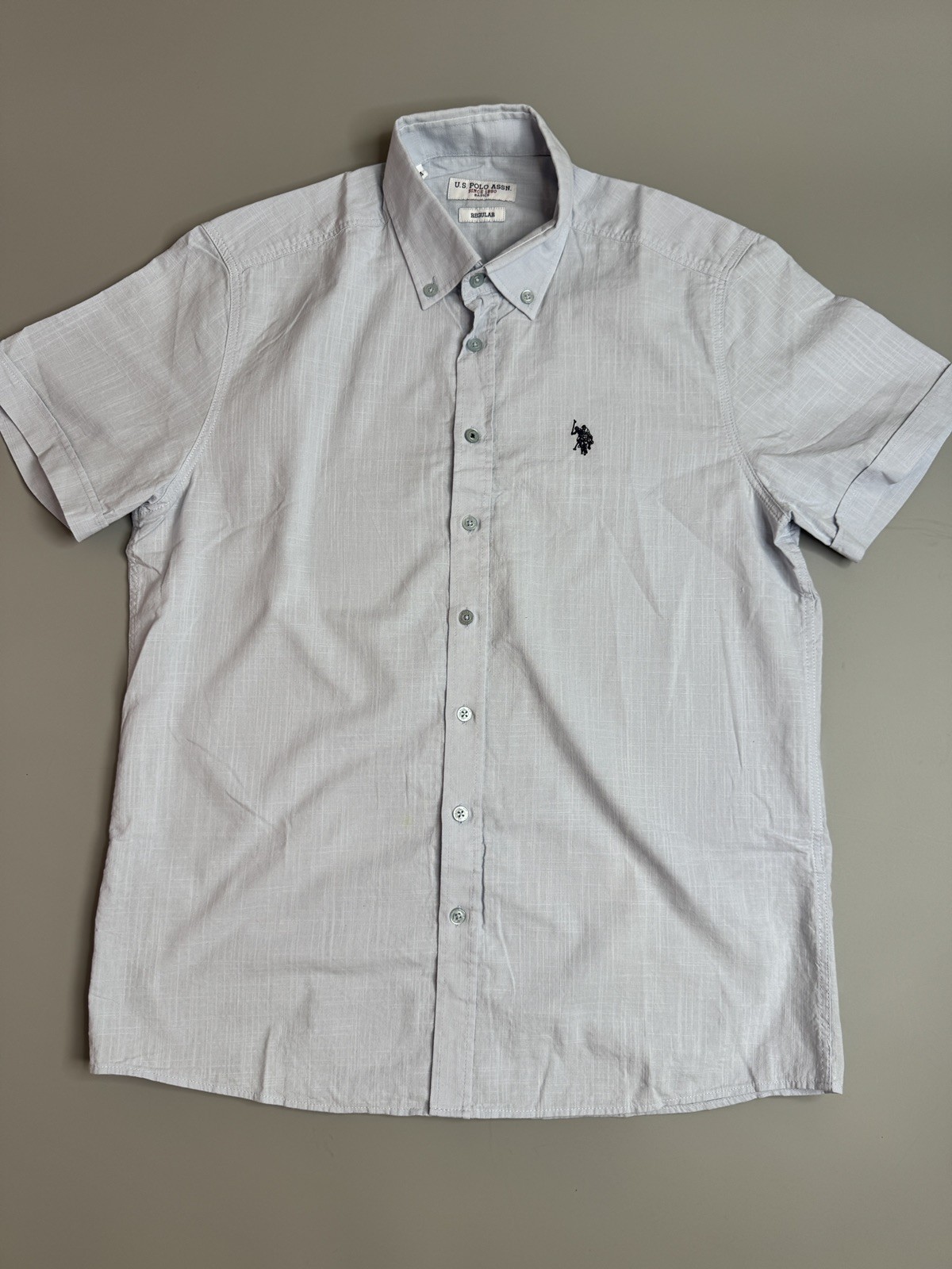 U.S. Polo Assn. Light Blue Short-Sleeve Button-Down Shirt with Navy Logo