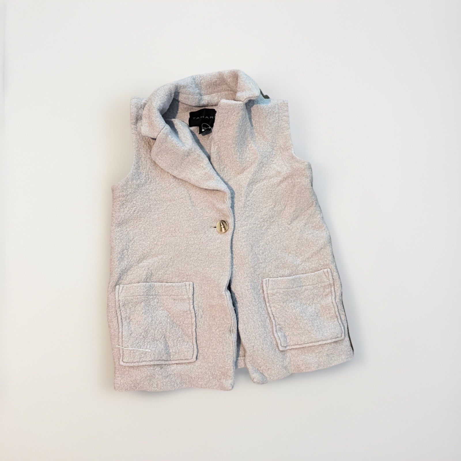Tahari Vest Womens X-Small Preppy Wool Blend Light Gray Collared Cardigan
