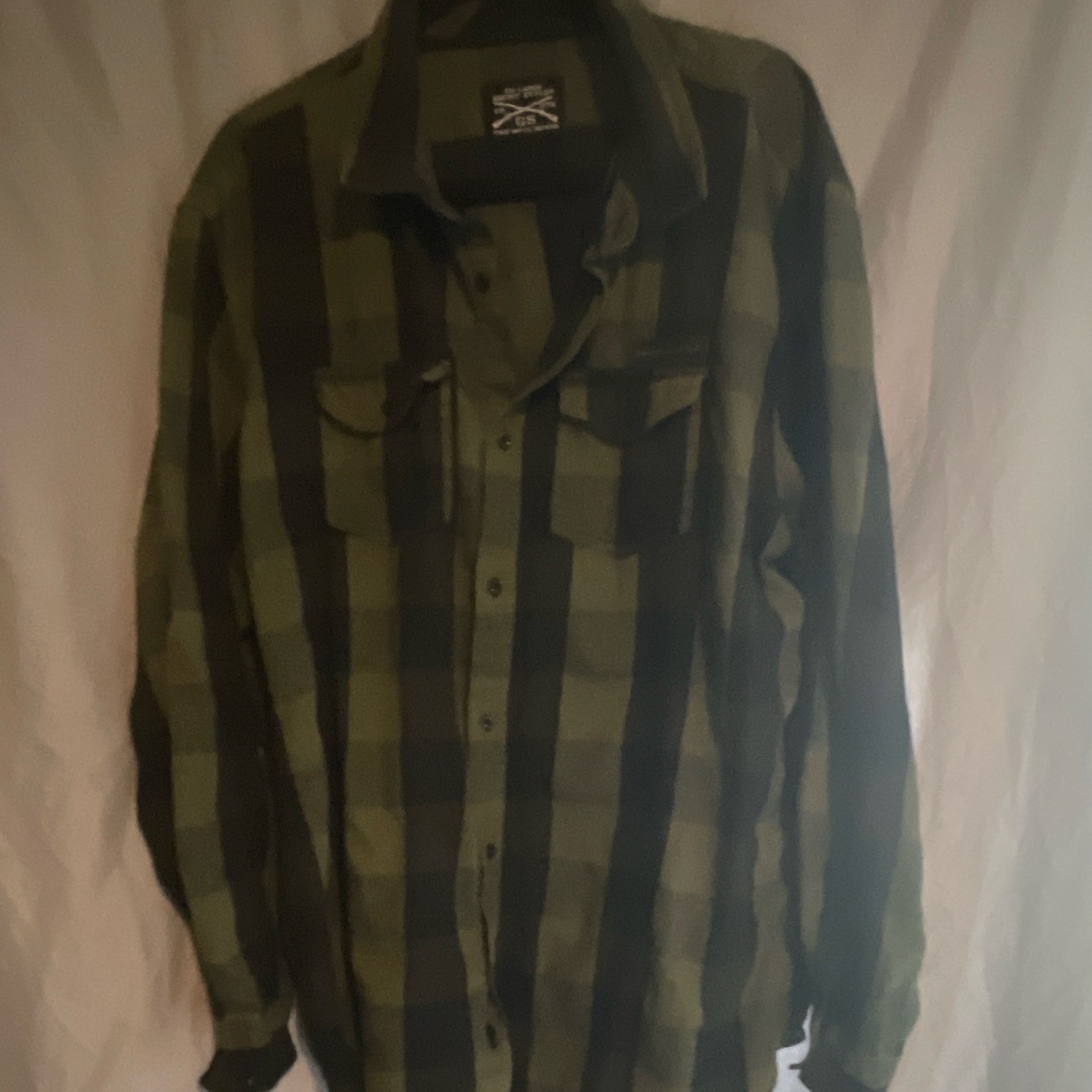 Grunt Style Men’s 3XL Plaid Long Sleeve Button-Up Shirt w/ Pockets Green/Black