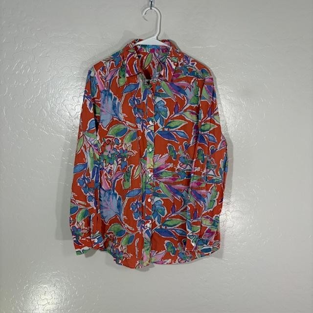 J. McLaughlin Shirt Womens Medium Multicolor Floral Button Front Long Sleeve Top