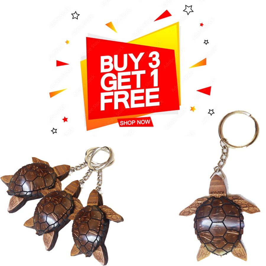 100% Handmade Woods and Coconut Shells Turtle figure key tag gift free shipping