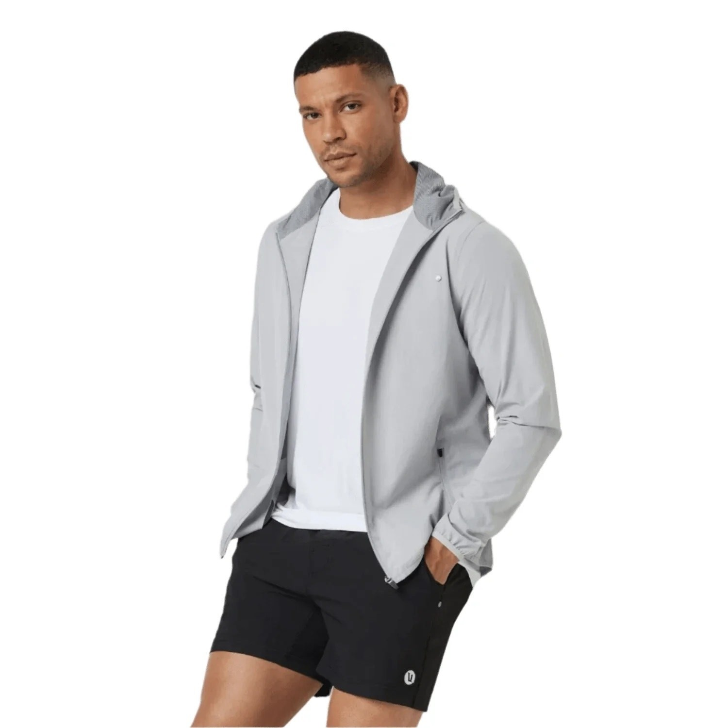 Vuori Outdoor Trainer Shell Full-Zip Hooded Jacket Grey – Men’s Small