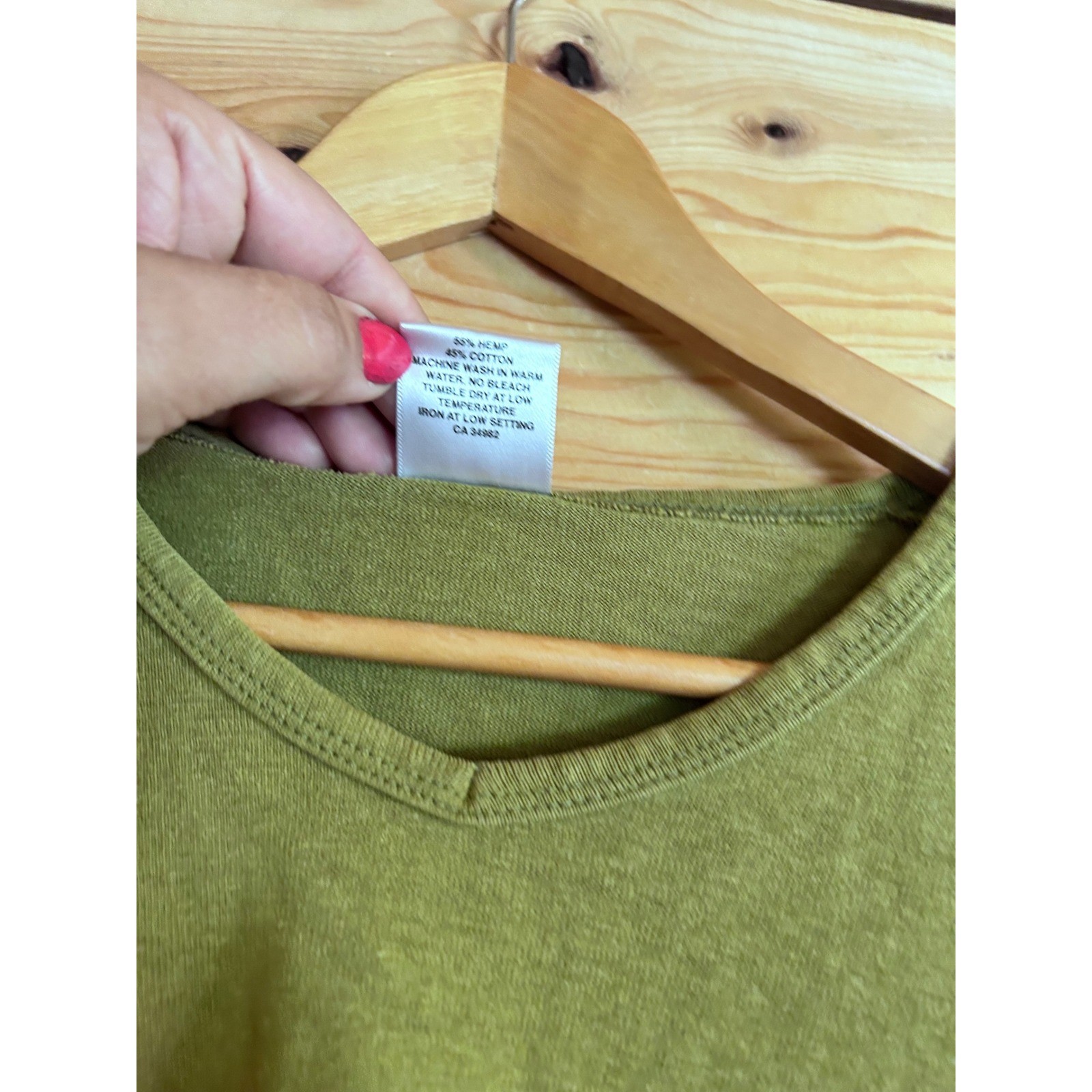 Vintage Hemp Long Sleeve VNeck Top Womens Medium Green Hemp & Company