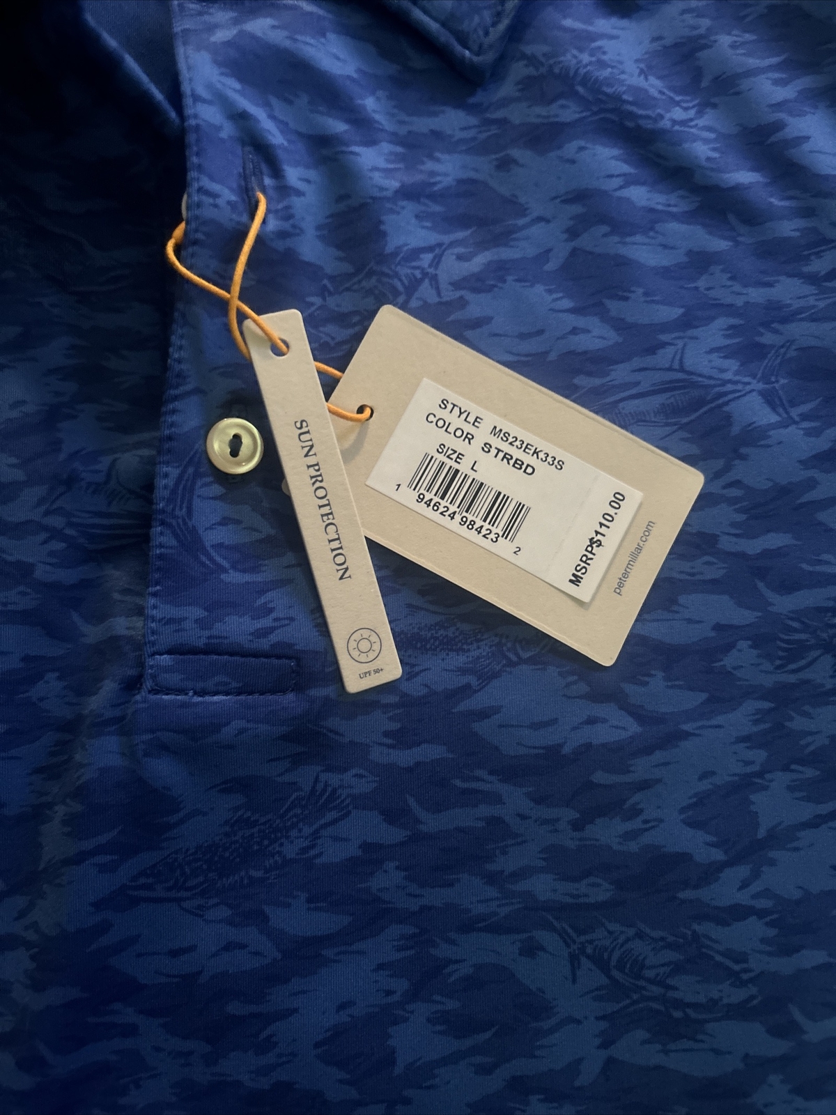 NWT Peter Millar Summer Comfort Polo Shirt Golf Fish Camo Performance Sz L $110