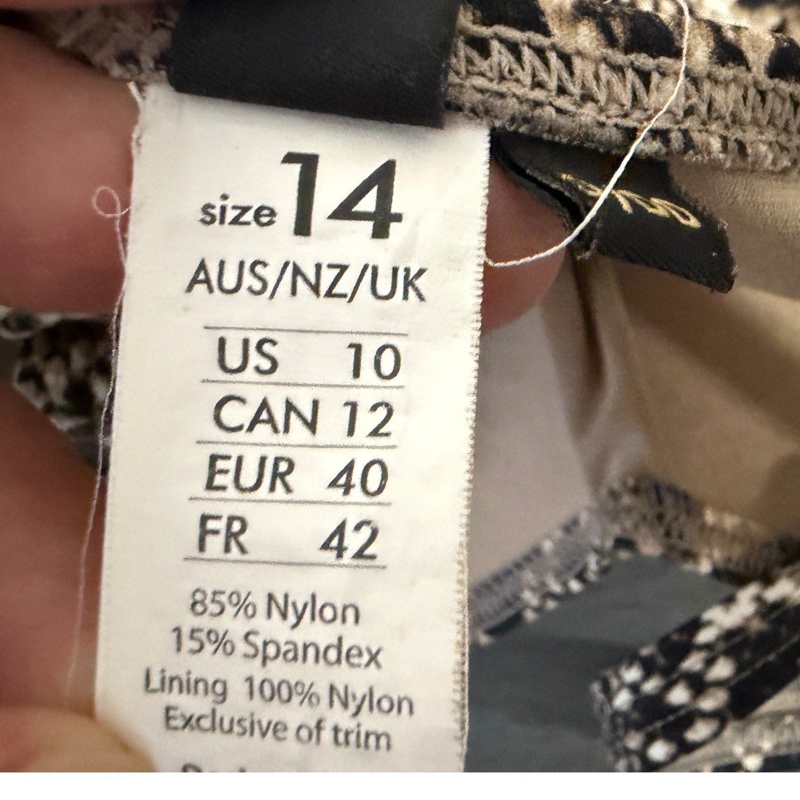 Bond-Eye Australia Snakeskin One Piece Swimsuit Brown Animal Print D/DD Size 10