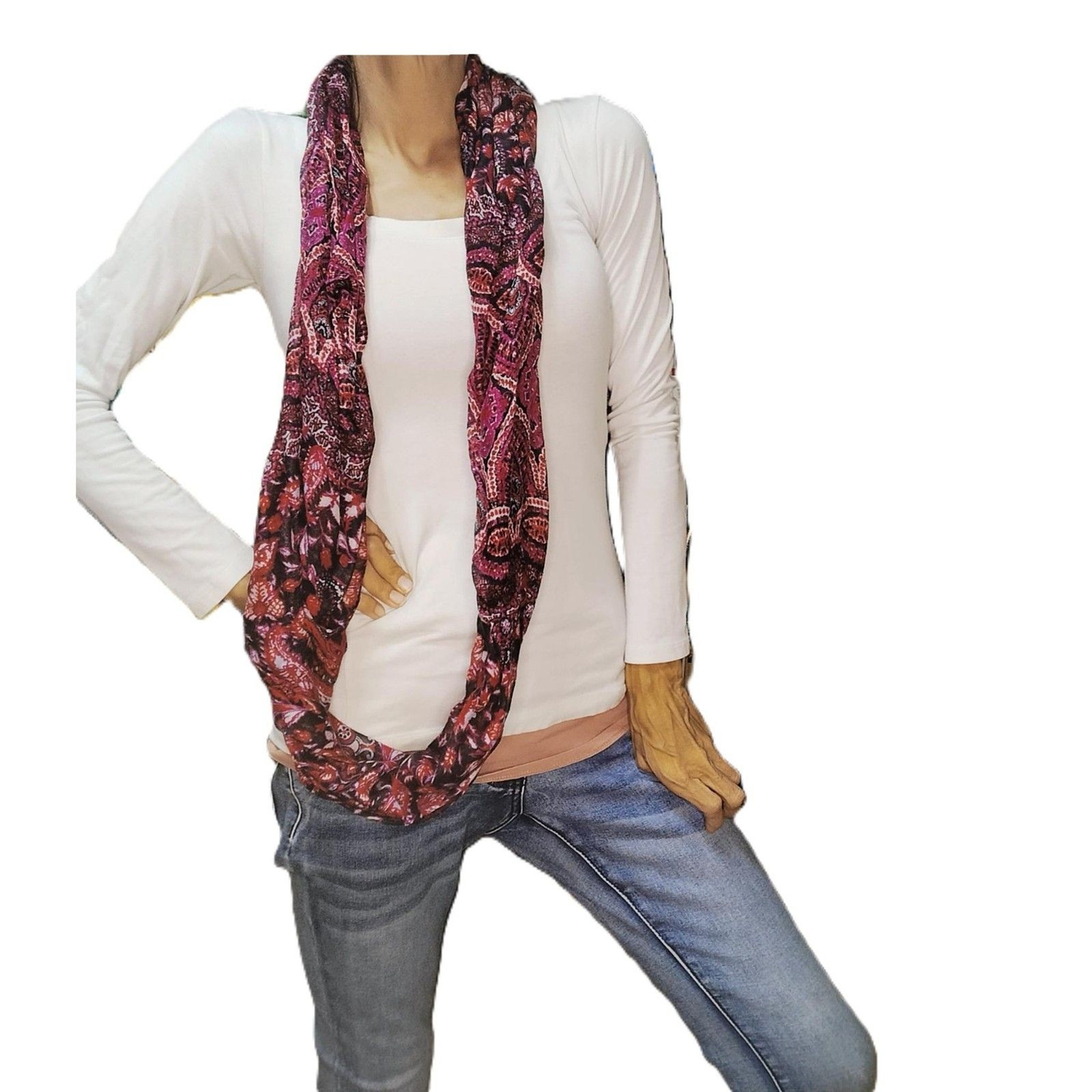 Black Red Berry Purple Paisley Infinity Scarf | Sheer Lightweight Loop Scarf