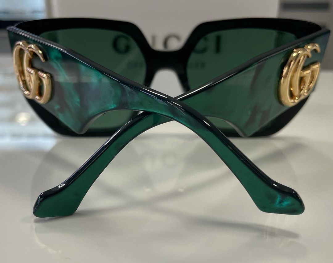 New Gucci GG0956S Oversized Geometric Women’s Sunglasses Black/Green Lense