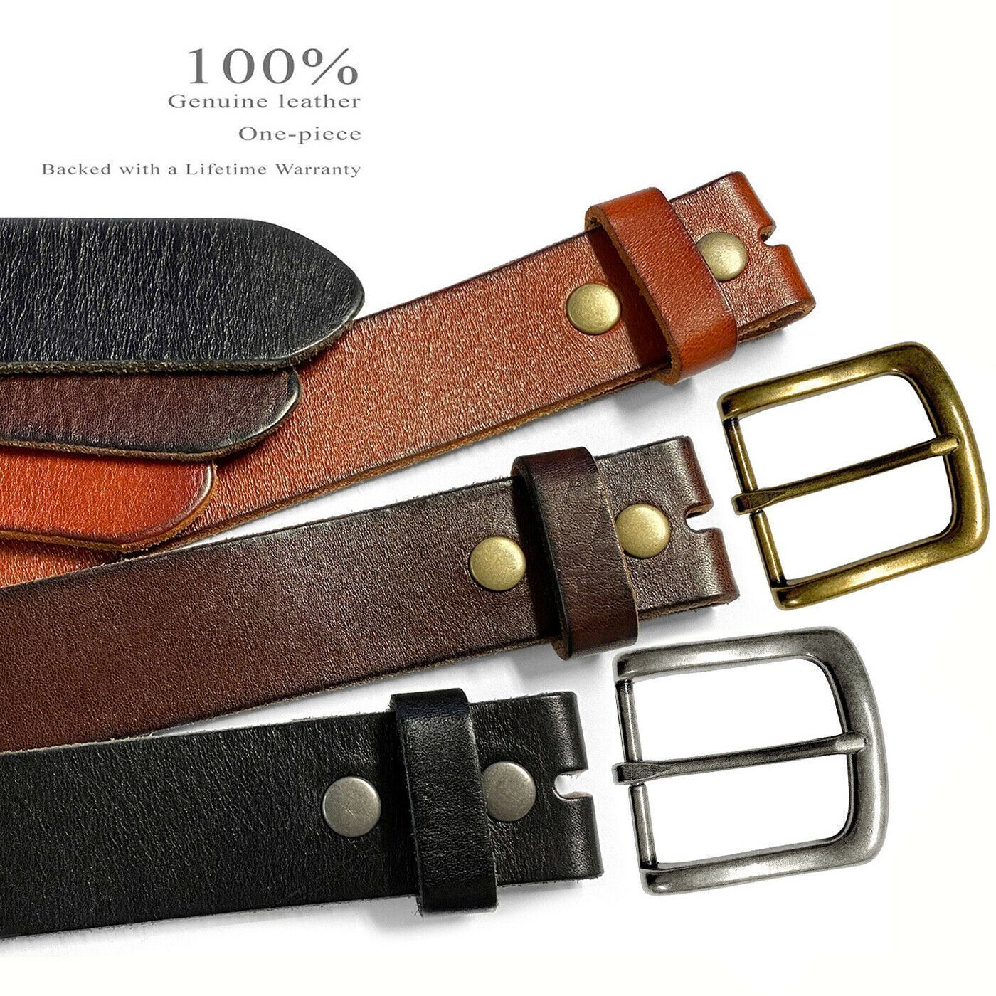Vintage Full Grain Genuine Leather Casual Work Belt 1 1/2″ Wide Nickle Buckle