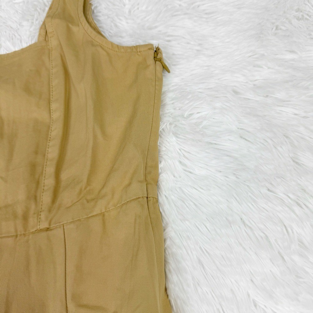 J Crew size 8 sleeveless square neck Pleated A-line chino dress in honey brown