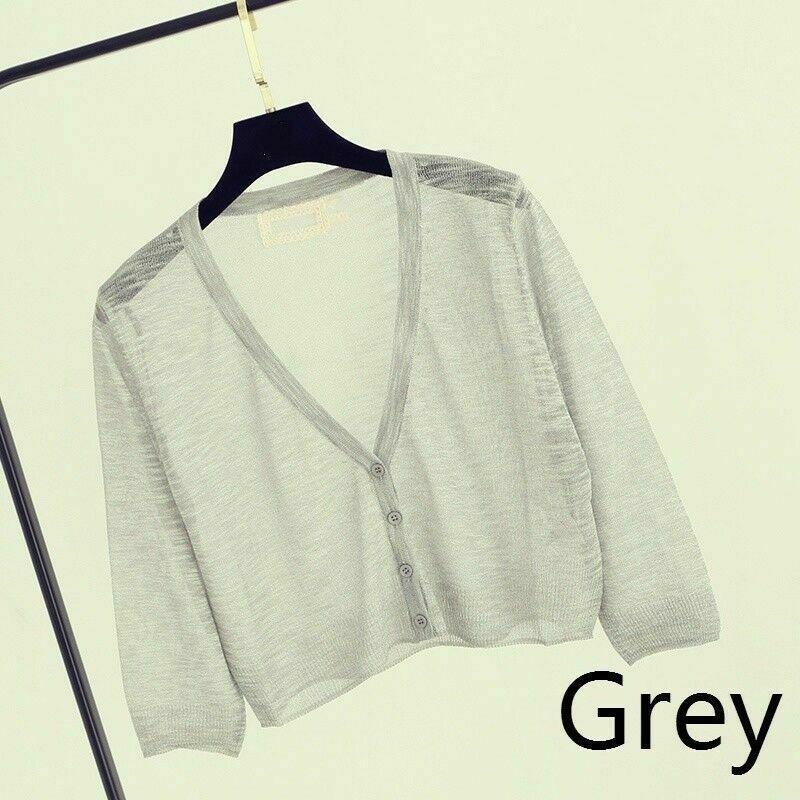 Women Sweater Shrug Crop Top Coat 3/4 Sleeve Knit Cardigan Button Down Sheer