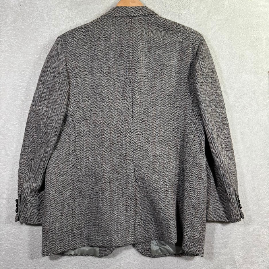 VINTAGE Harris Tweed Men 42R Sport Coat Thick Grey Herringbone Scottish Wool USA