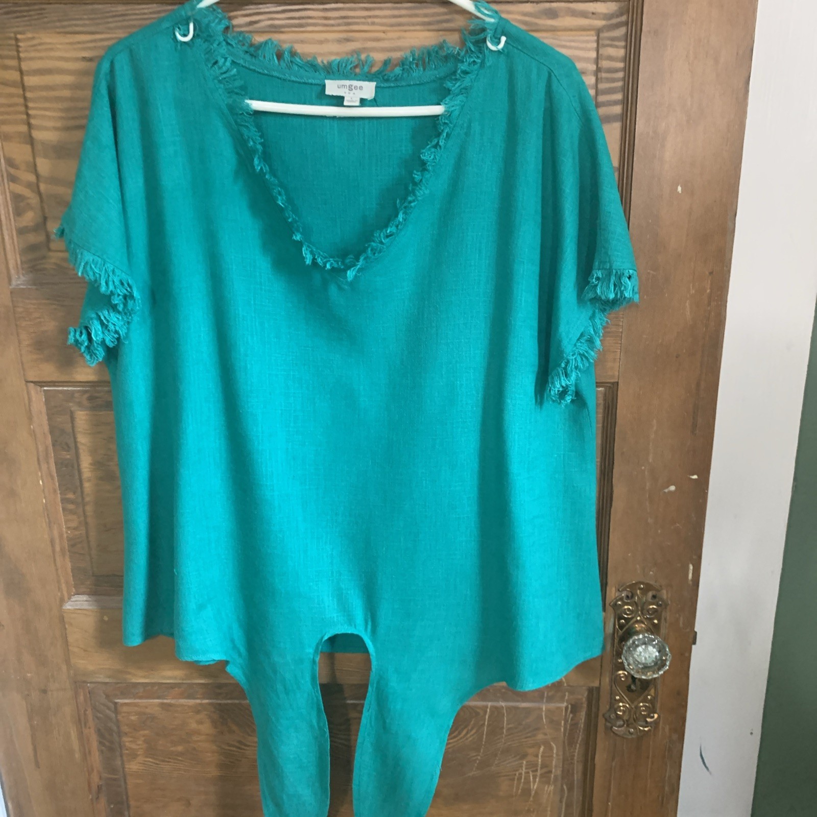 Women’s Emerald Green Linen Blend Shirt by Umgee Casual Comfortable Size L