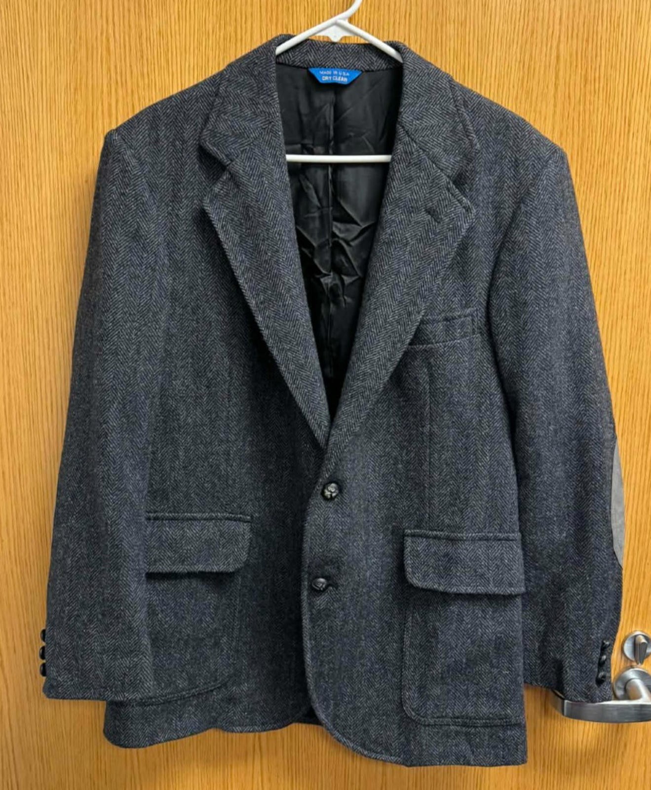 Vintage Pendleton Blazer Mens 40 Gray Wool Herringbone Elbow Patch Coat Jacket