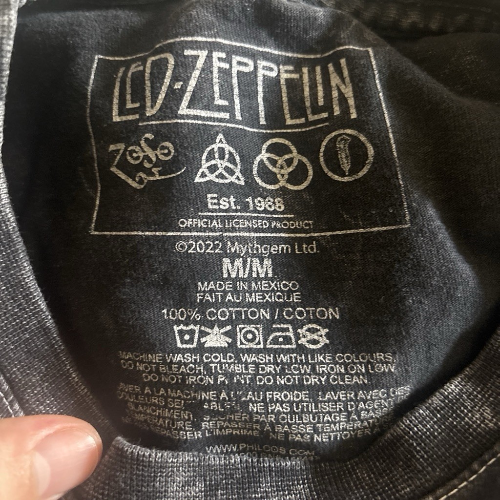 Led Zeppelin Mens Shirt SMALL Black BLEACH DYE JIMMY PAGE ROBERT PLANT NWT