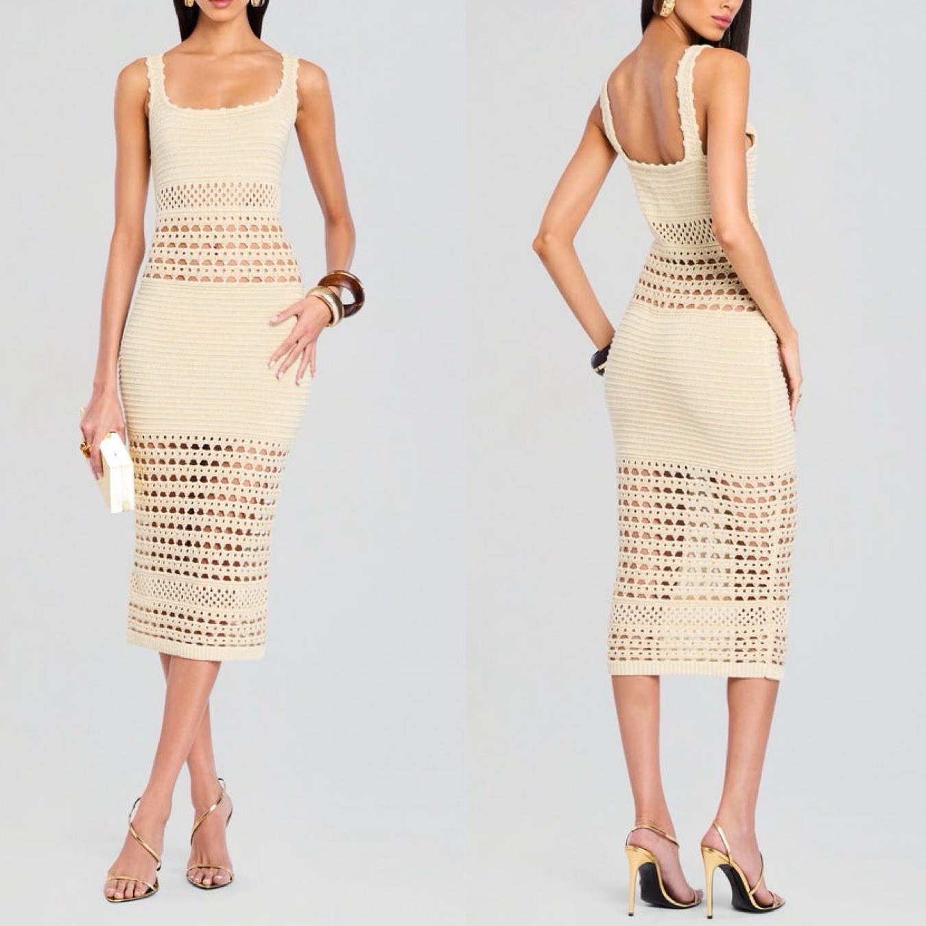 $498 Retrofete Avril Knit Metallic Cutout Crochet Spaghetti Strap Dress – MED