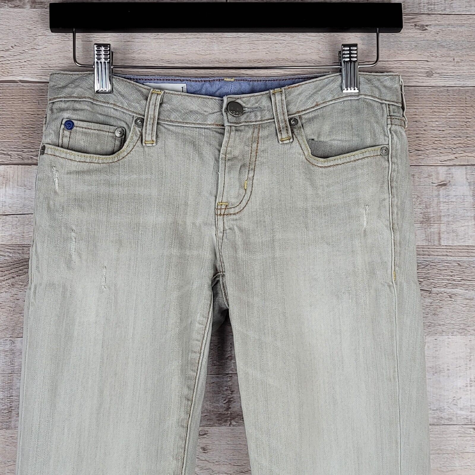 Womens Jeans Size 1 Gap Slim Straight Low Rise Grey Bleached Distressed Puckered