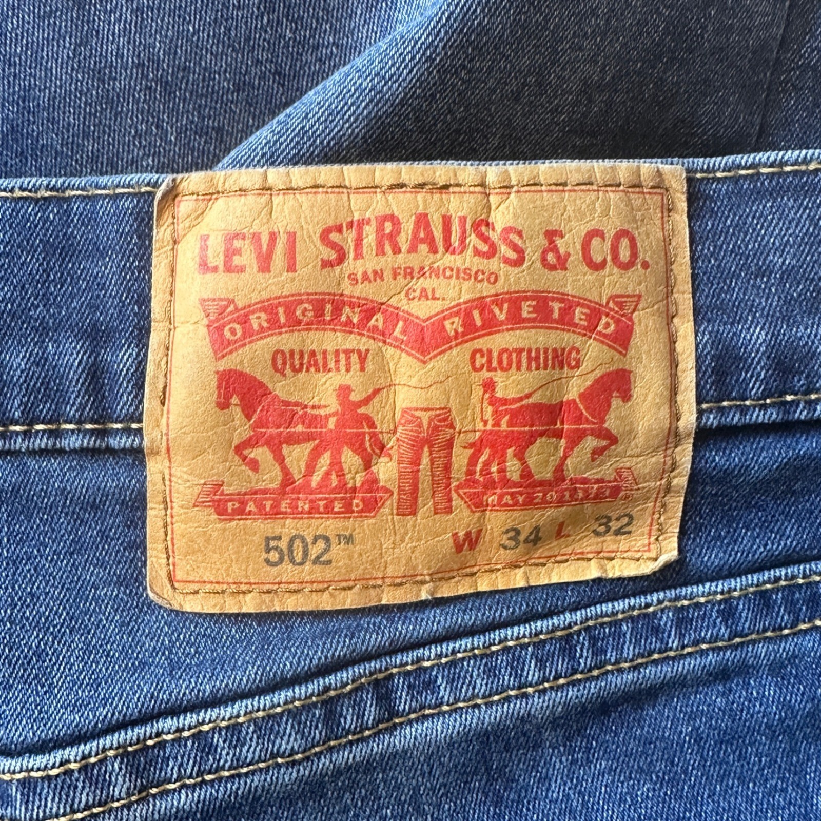 Levi’s 502 Jeans Mens 34×32 (34×29) Blue Regular Taper Medium Wash Stretch Denim