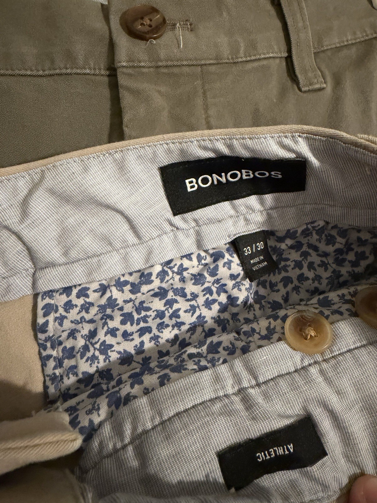 2 Pairs Bonobos Friday Chino Pants Mens 33×30 Grey/Tan Athletic Fit