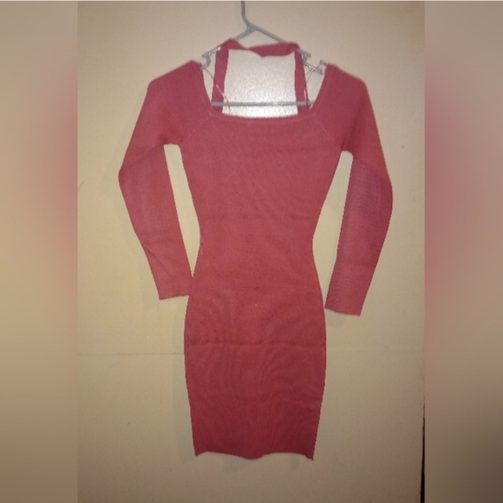 NWT Forever 21 Red Ribbed Knit V-Neck Long Sleeve Bodycon Dress Size S