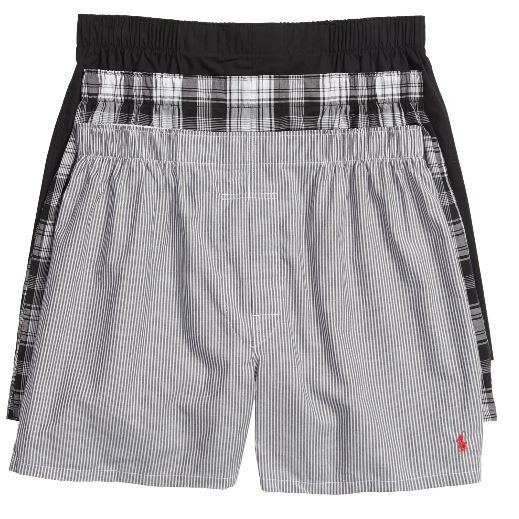 3 PK RALPH LAUREN POLO SIZE LARGE BLACK GRAY WOVEN COTTON BOXER SHORTS UNDERWEAR