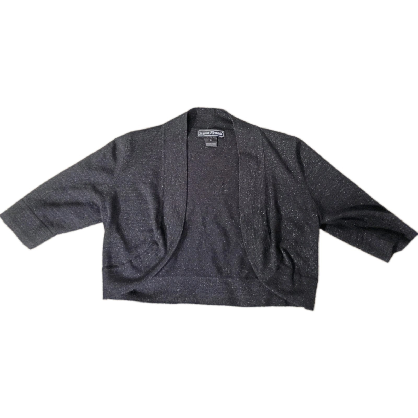 Jessica Howard Shrug S Small Black Metallic Glitter Shiny Knit Cropped Bolero