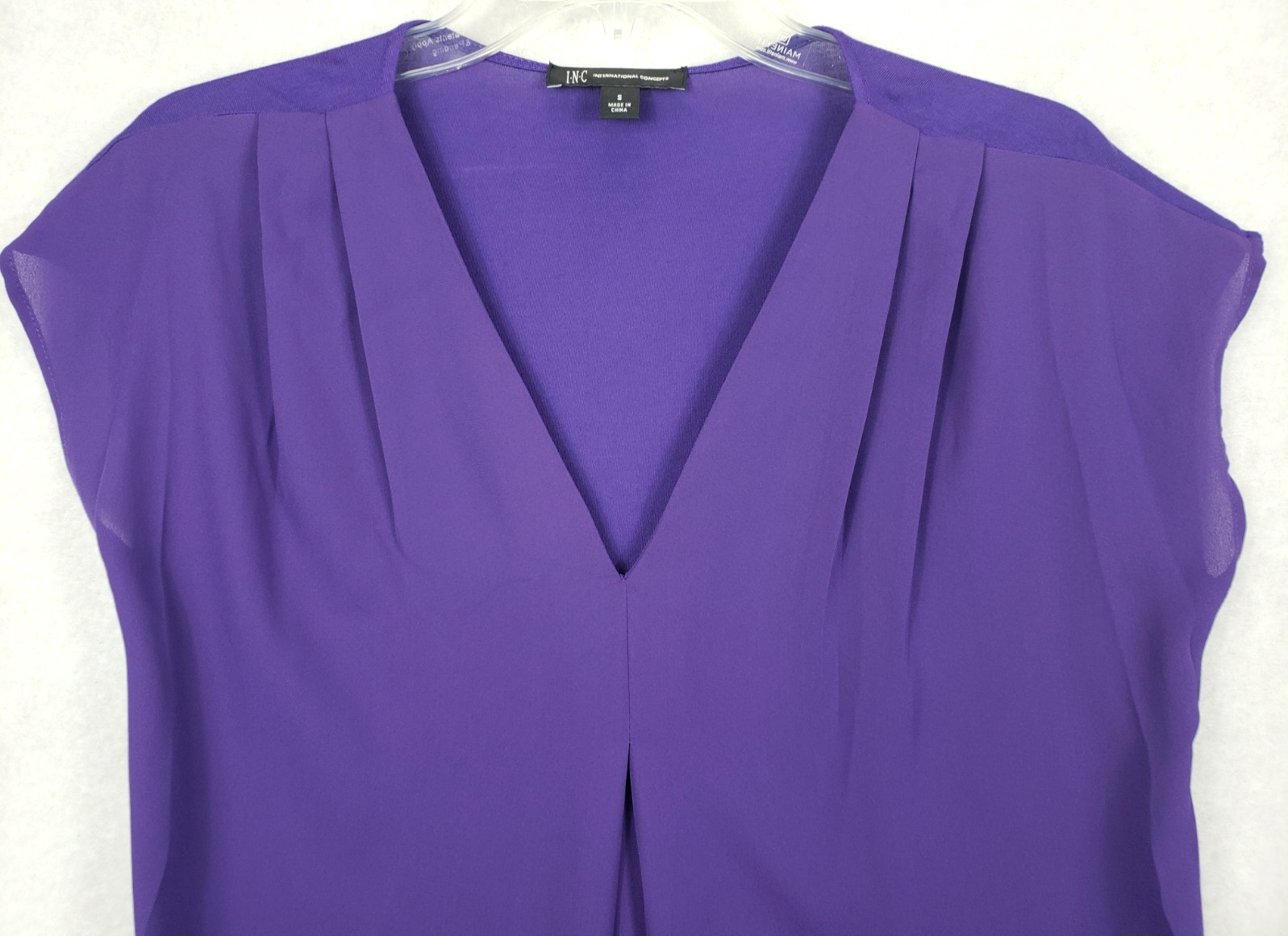 INC International Concepts Blouse Small Short Sleeve Purple Pleated V-Neck