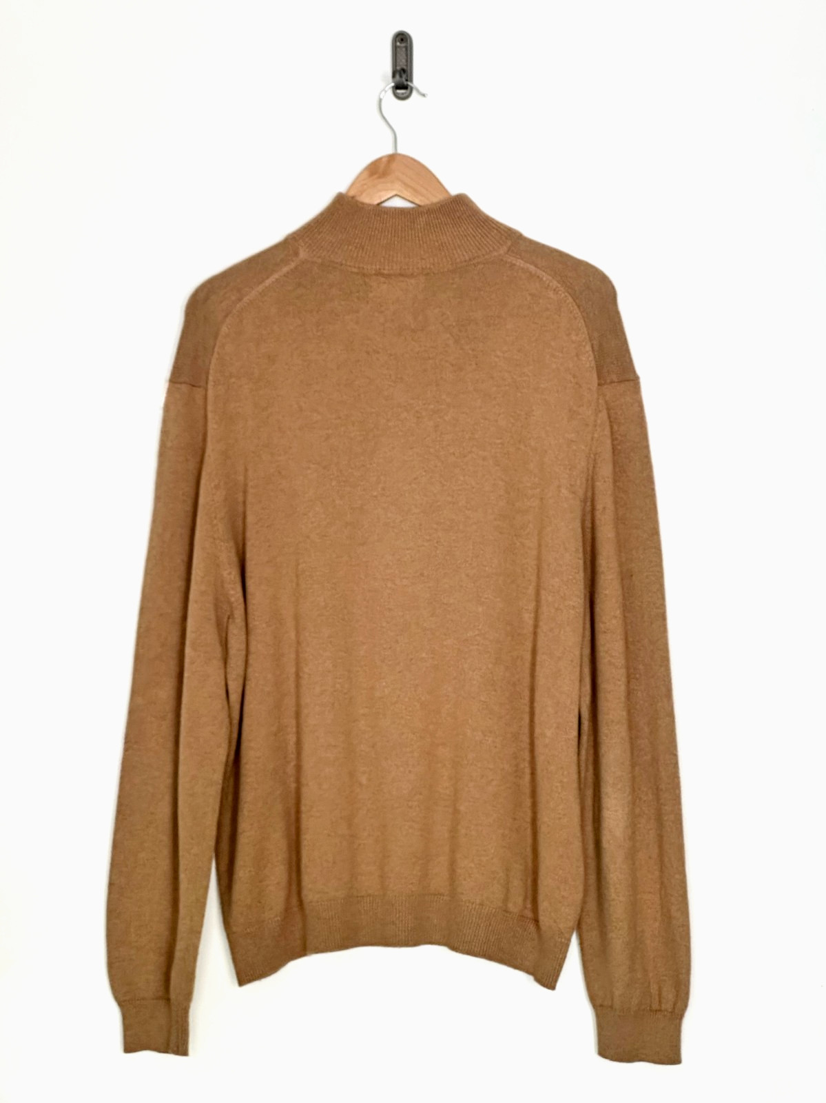 Eddie Bauer Mens Large Cotton Cashmere Quarter Zip Sweater Camel Brown