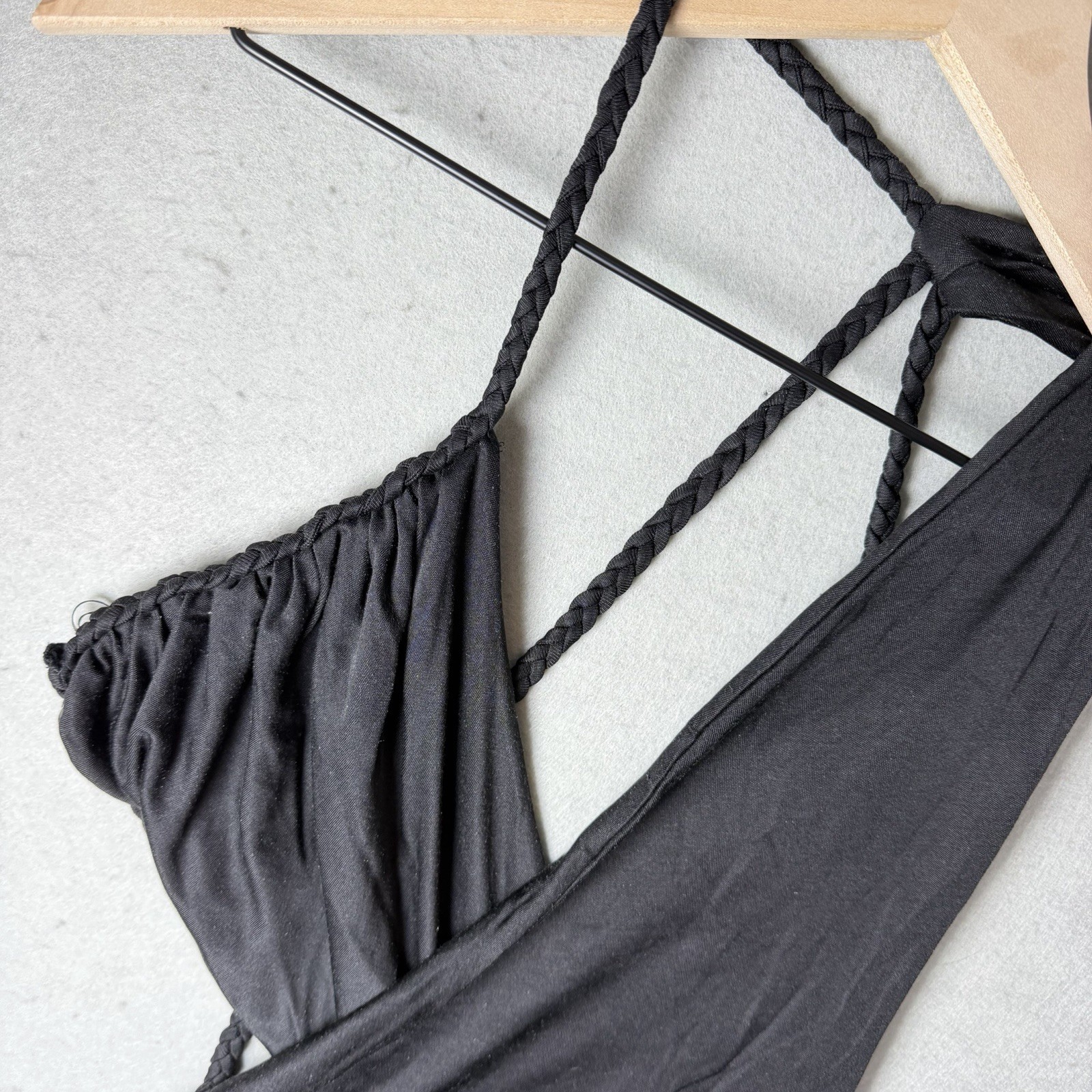Retrofete Wrap Mini Dress Braided Straps Black Women’s size S