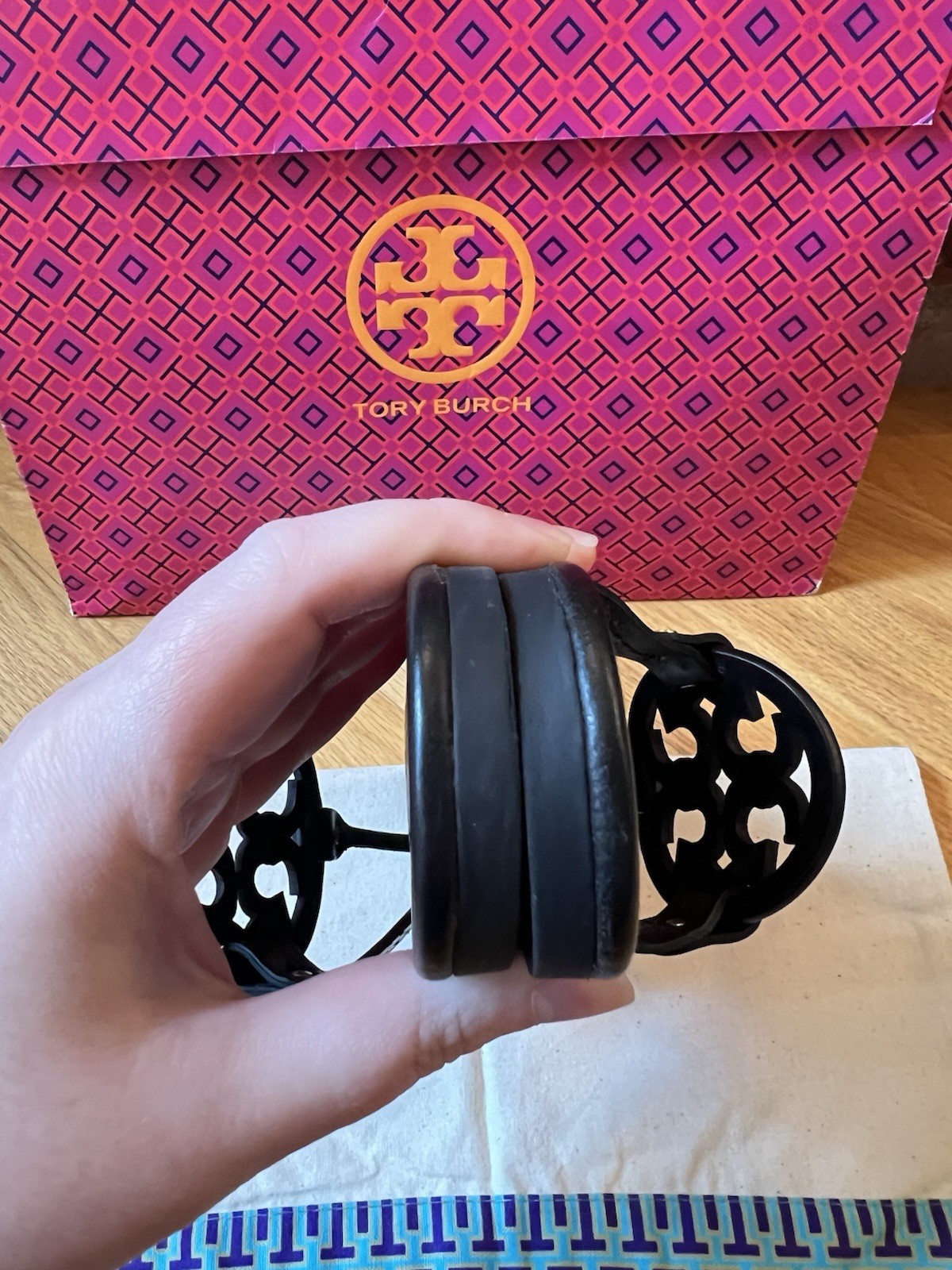 Tory Burch Perfect Black Leather Miller Sandals & Dust Bag
