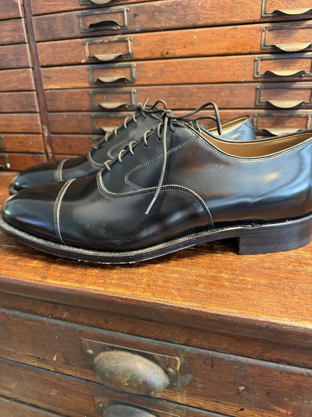 New! Mens 10.5 D JOHNSTON MURPHY OPTIMA Black Leather Cap Toe Oxford Dress Shoes
