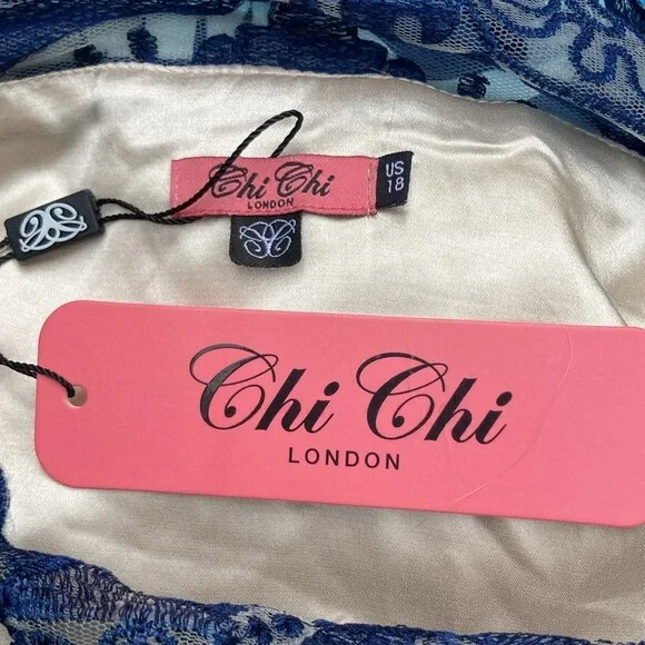 NWT Chi Chi London ivory tulle and navy lace over the tulle Kelsey dress sz. 18