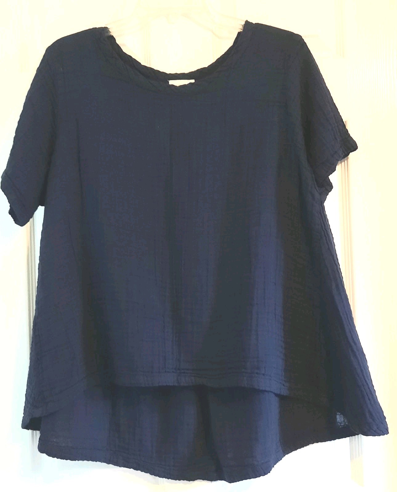 Womens Blue Cotton Gauze Flowy High-Low Casual Boho Top L/XL