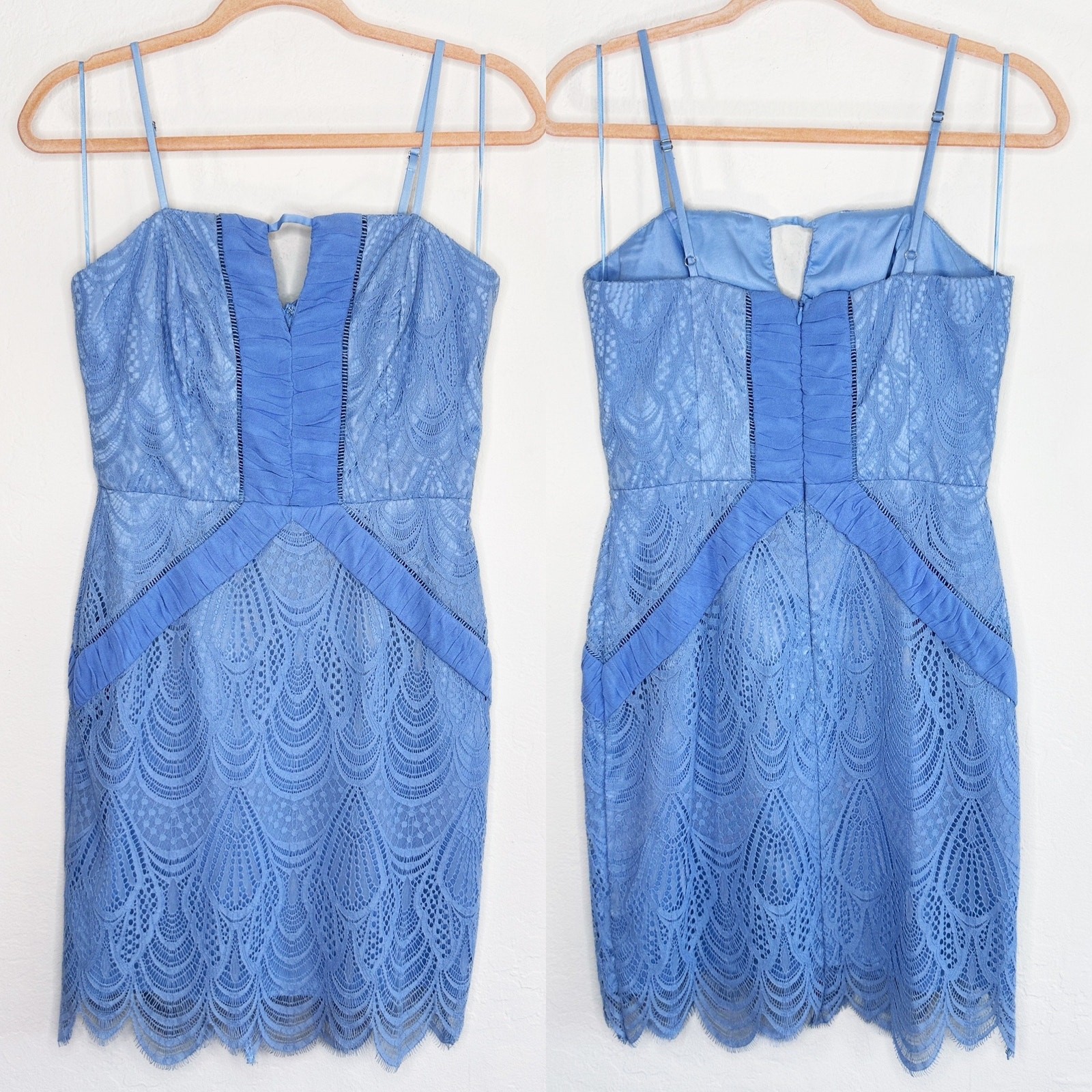 Harlyn Scallop Hem Lace Cocktail Sheath Bodycon Periwinkle Blue Dress Small