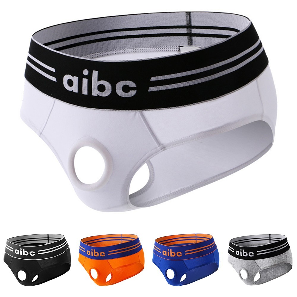 Male Mens Underwear Black White Gray Orange Blue Cotton Front Open Hole