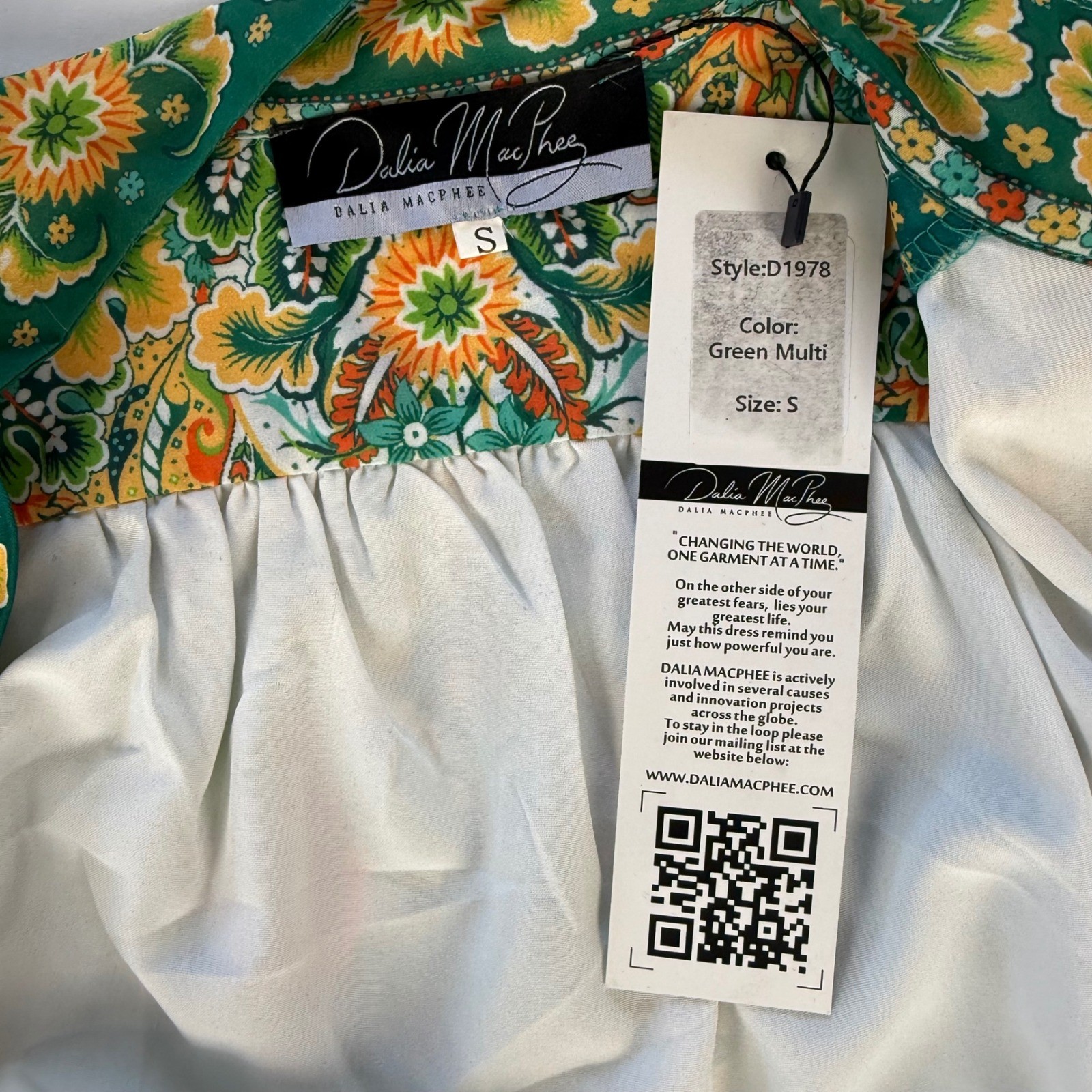 Dalia MacPhee Green Multi Floral Paisley Maxi Dress High Neck Puff Sleeve S New