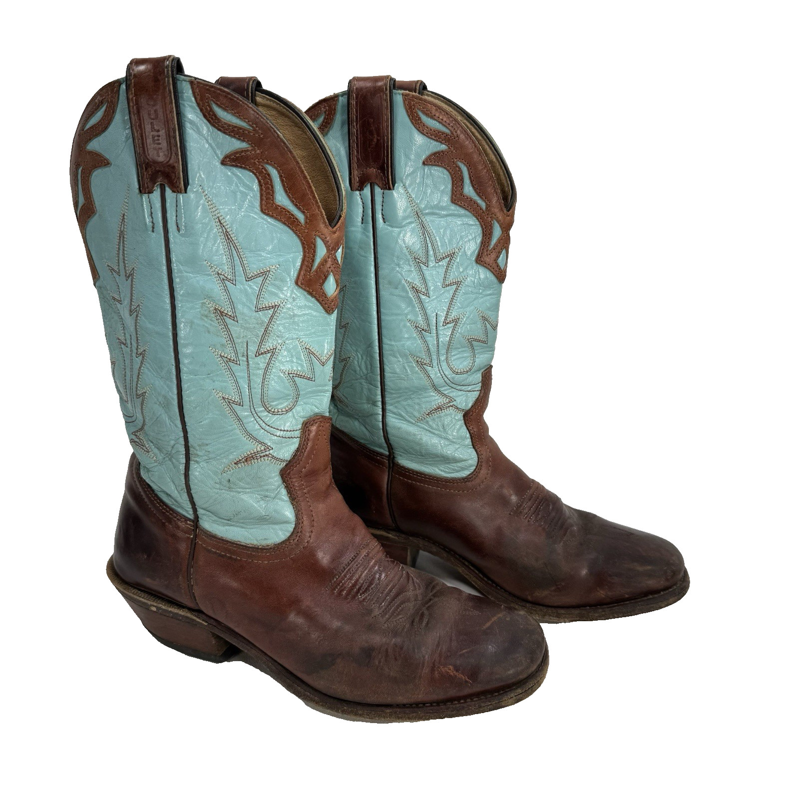 Boulet Women’s Size 8 C Turquoise Brown Leather Western Boots Made In Canada