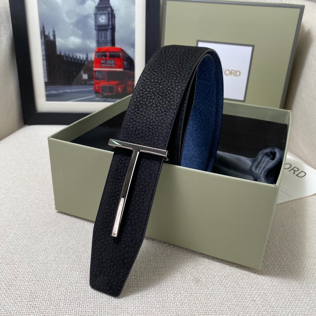 Authentic Tom Ford Reversible Leather T-Buckle Belt Luxury Designer Fashion