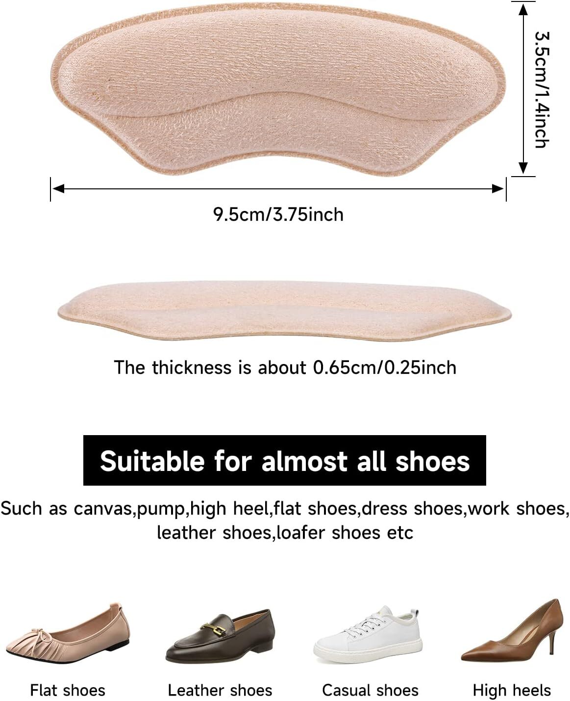 2Pcs Heel Grips for Loose Shoes Heel Cushion Pads No-Slip Shoe Inserts Protector