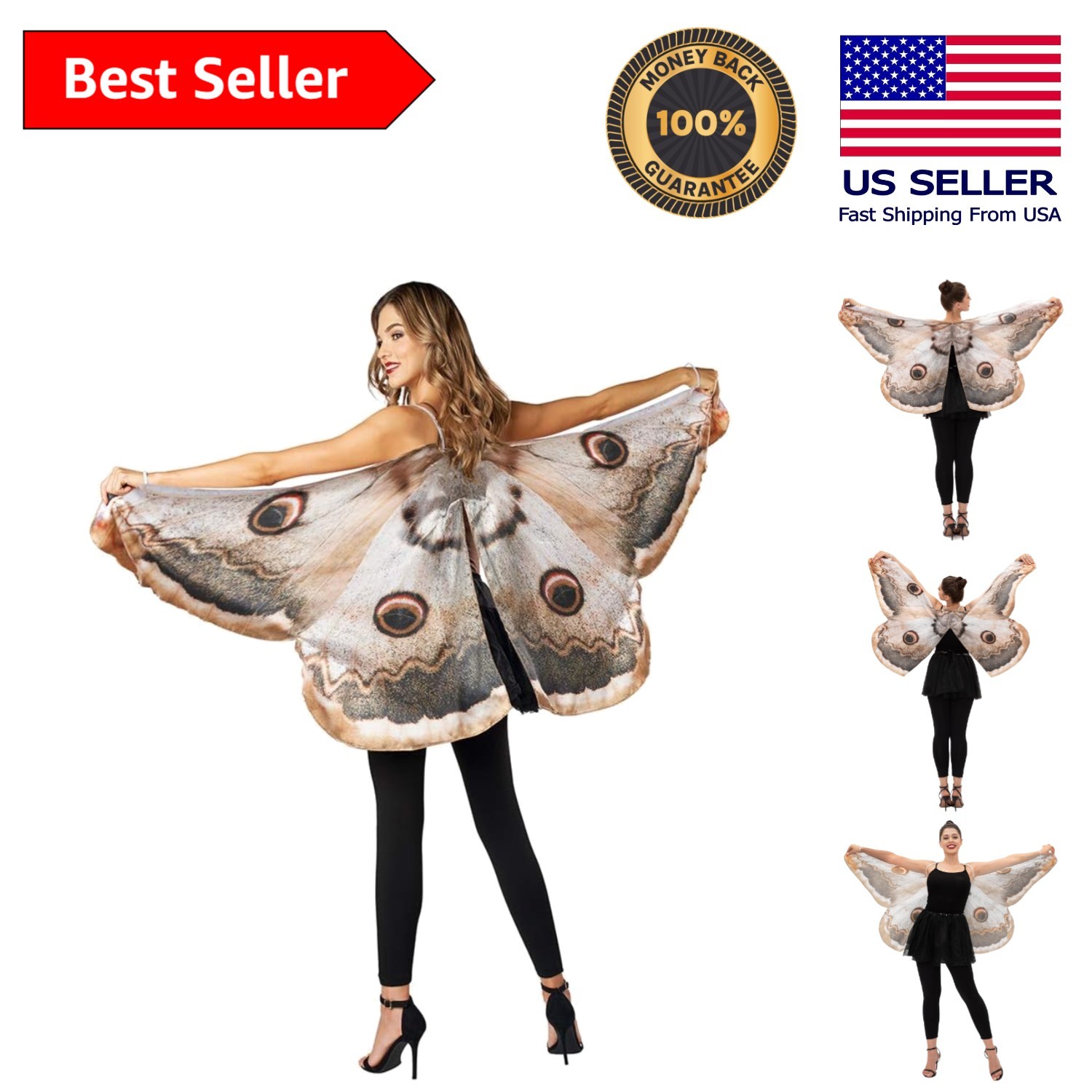 Deluxe Brown Moth Wings for Women – Ideal for Spooky Halloween Role Play