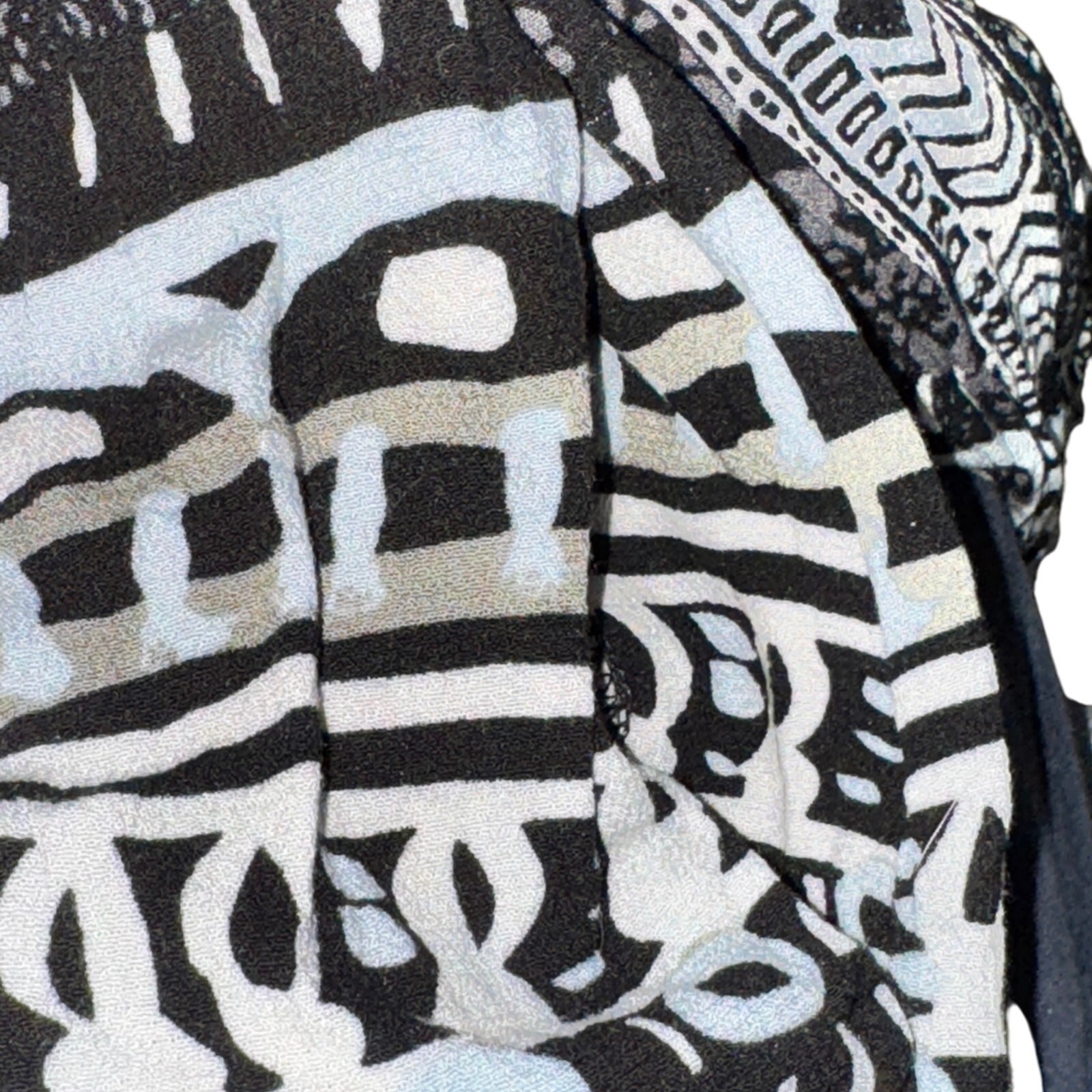 Free People Tegan Border Printed Mini Dress Womens Sz 10 Black White L/S Keyhole