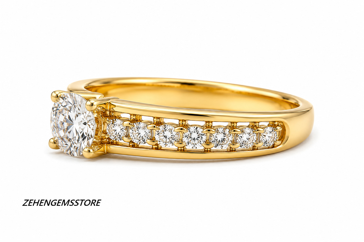 Round Cut Moissanite Engagement Ring Yellow Gold Plated Sterling Silver