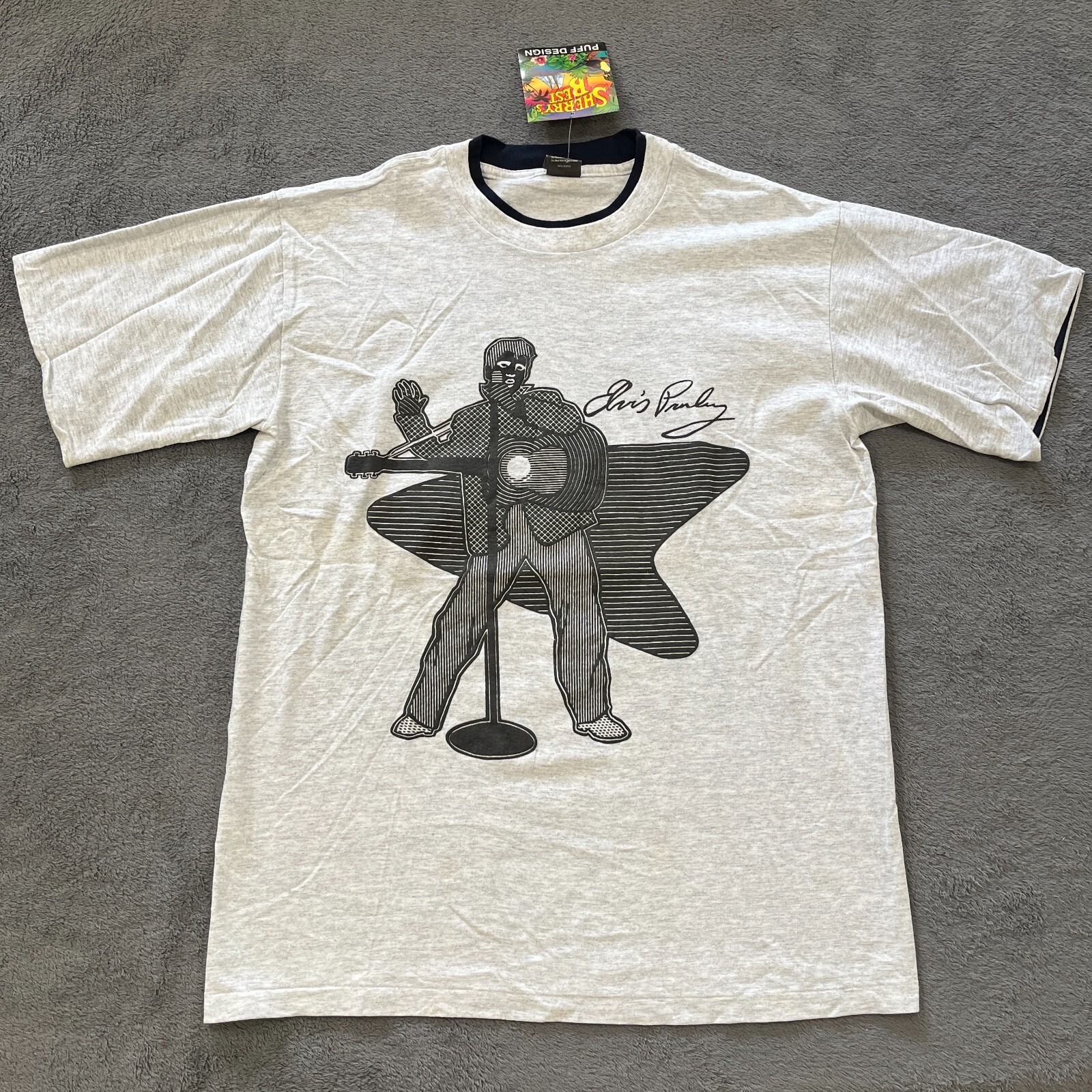 NWT Sherry’s Best Elvis Presley Puff Design Crewneck Gray Shirt Men’s Size L