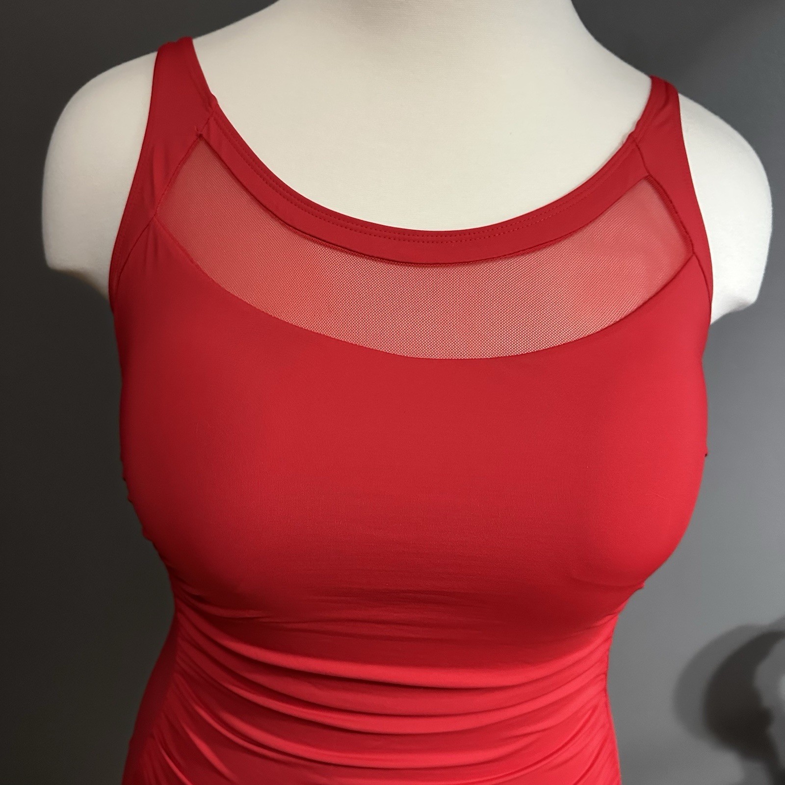 Tempt Me Women’s One Piece Red Swimsuit With Mesh Neckline Size XXL