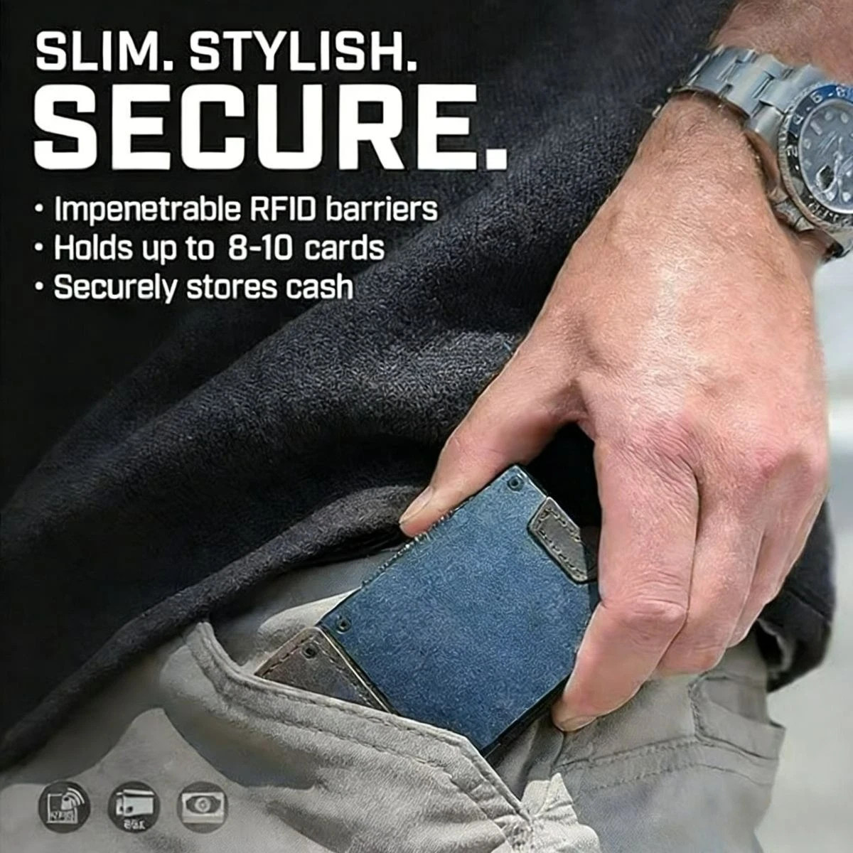 Mens Slim Metal Wallet RFID Blocking Minimalist Card Holder Pull Tab Cash Strap