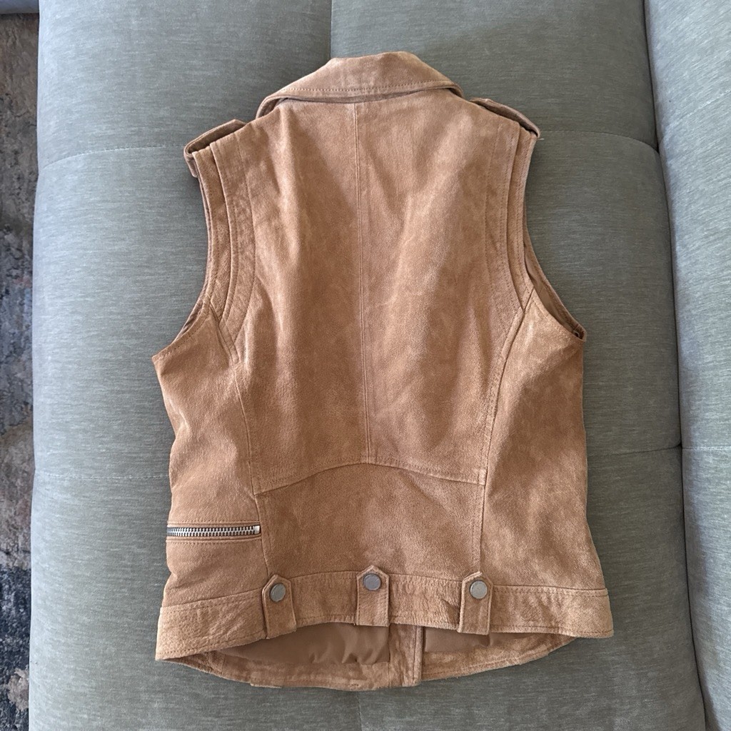 BLANKNYC Women’s Brown Leather Biker Moto Vest Full Zip Pockets Size M