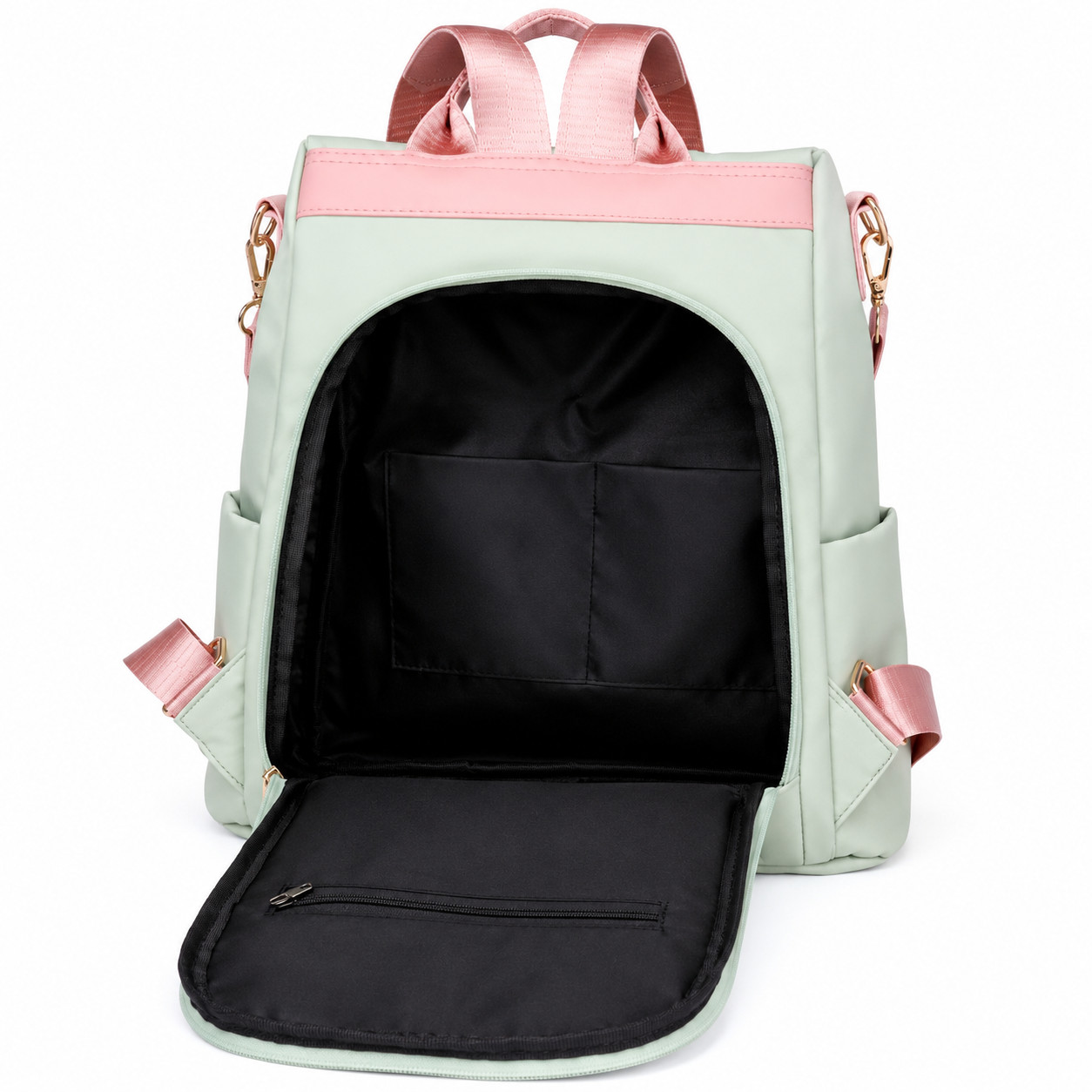 Women Cherry Blossom Embroidery Backpack Anti-Theft 2in1 Shoulder Bag Black