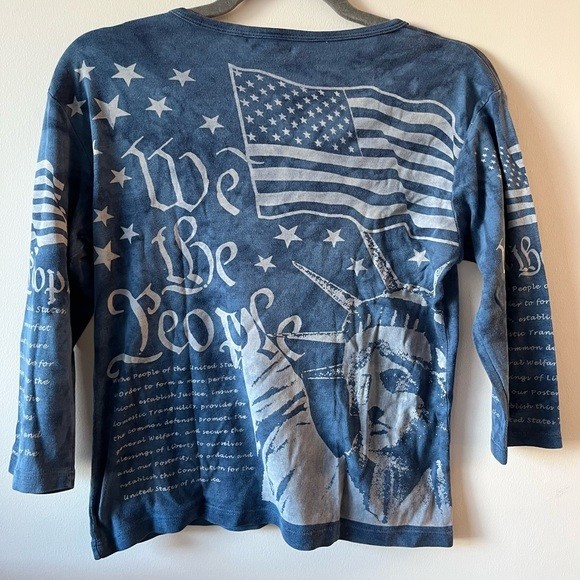 Glima Vintage American USA New York Graphic Patriotic V-Neck Top Size MED